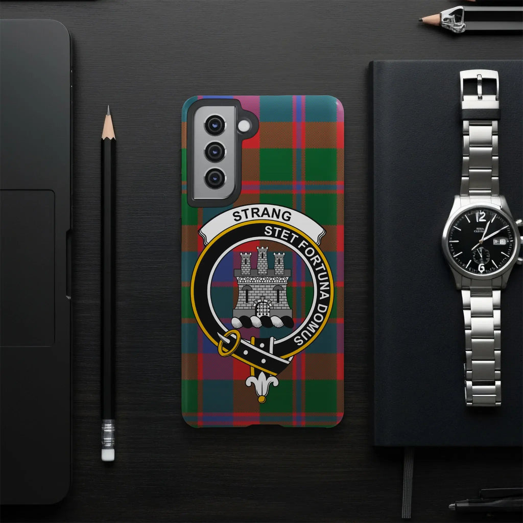 Strang stet fortuna domus crest phone case — tartan plaid, Samsung variant
