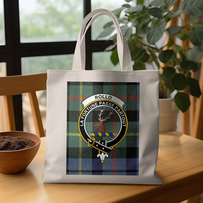 Scottish Clan Rollo Tartan Crest Design Tote Bag - Living Stone Gifts