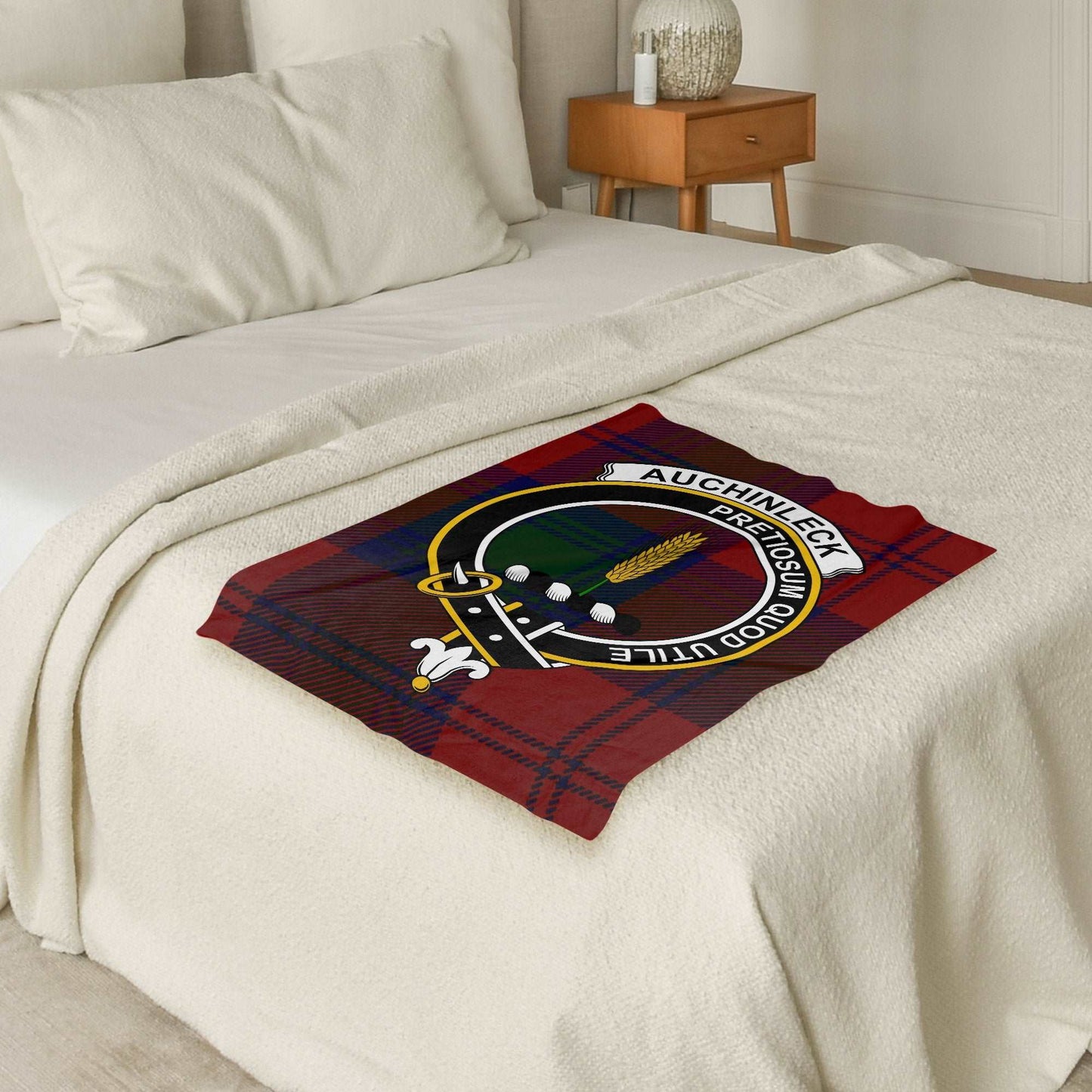 Auchinleck Scottish Tartan Crest Throw Blanket - Living Stone Gifts