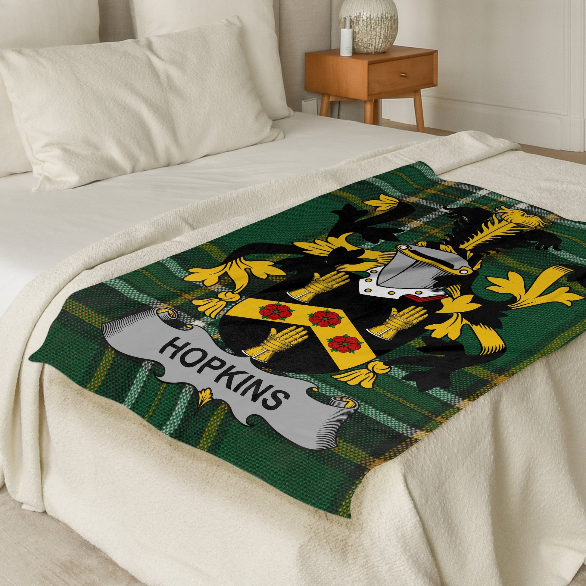 Hopkins Surname Irish Tartan Throw Blanket - Living Stone Gifts