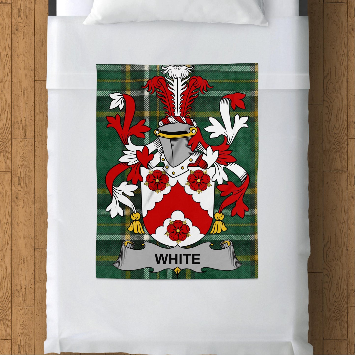 White Surname Irish Tartan Crest Throw Blanket - Living Stone Gifts