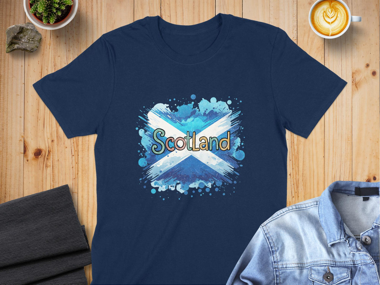 Scotland Flag Blue Watercolor Design T-Shirt - Living Stone Gifts