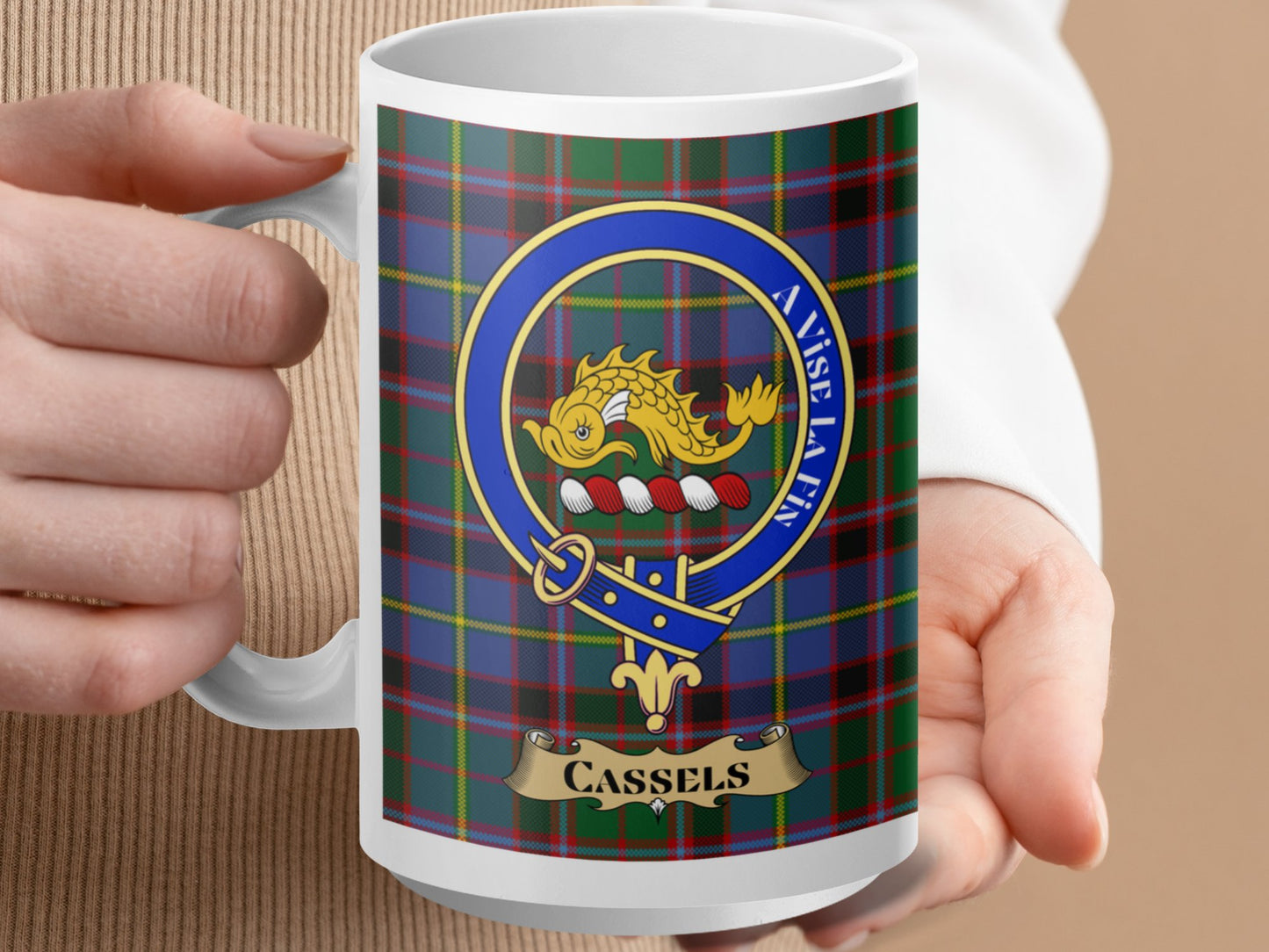 Clan Cassels Scottish Tartan Crest Family Name Mug - Living Stone Gifts