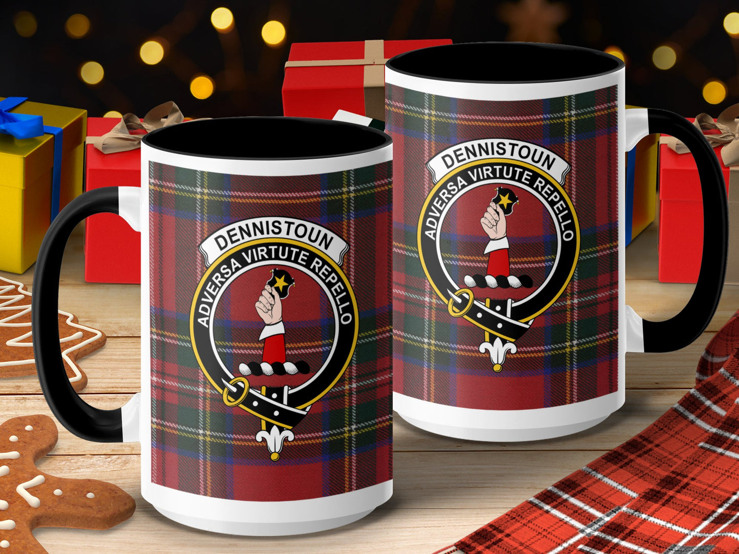 Clan Dennistoun Scottish Tartan Crest Design Mug - Living Stone Gifts