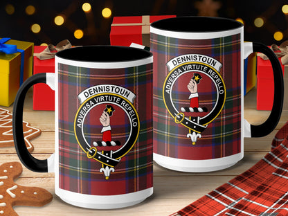 Clan Dennistoun Scottish Tartan Crest Design Mug - Living Stone Gifts