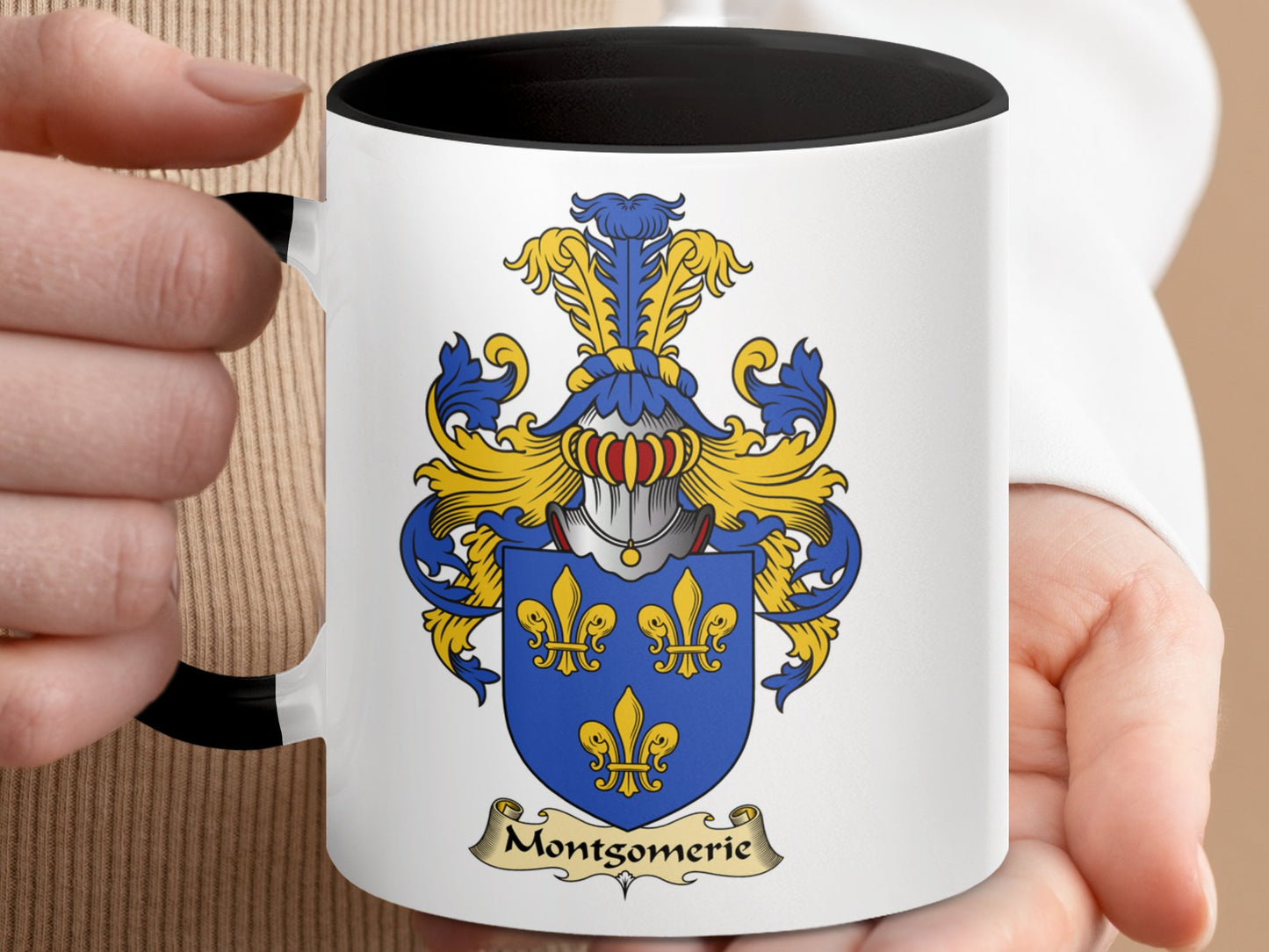 Montgomerie Family Crest Royal Blue Accent Coffee Mug - Living Stone Gifts