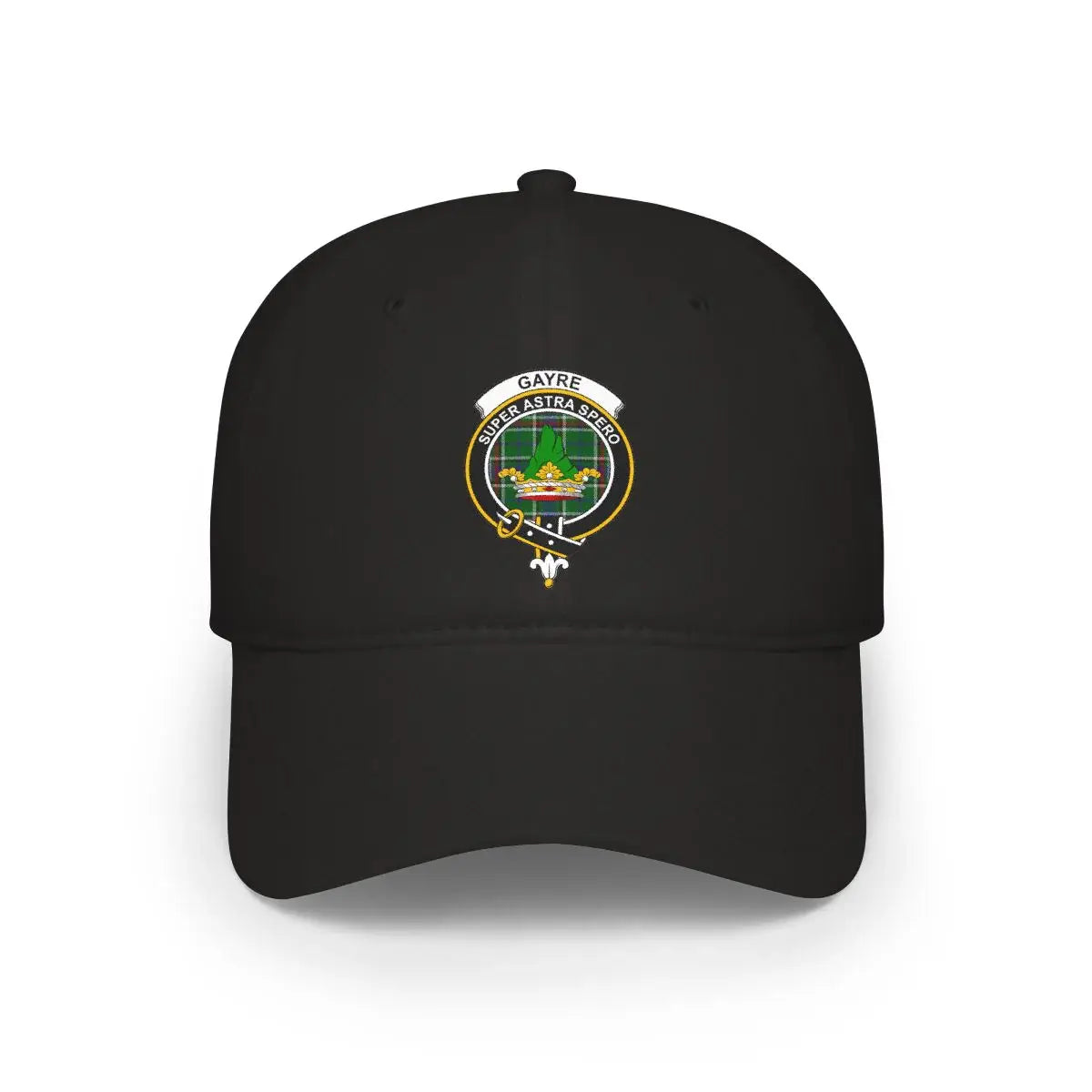 Custom Black Hat with Gayre Family Crest Embroidery