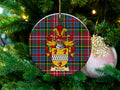 Brimer Scottish clan ceramic ornament with family crest on a Caledonia tartan background, hanging on a Christmas tree