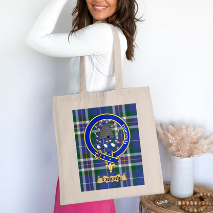 Scottish clan crest on crieff tartan tote bag - Living Stone Gifts