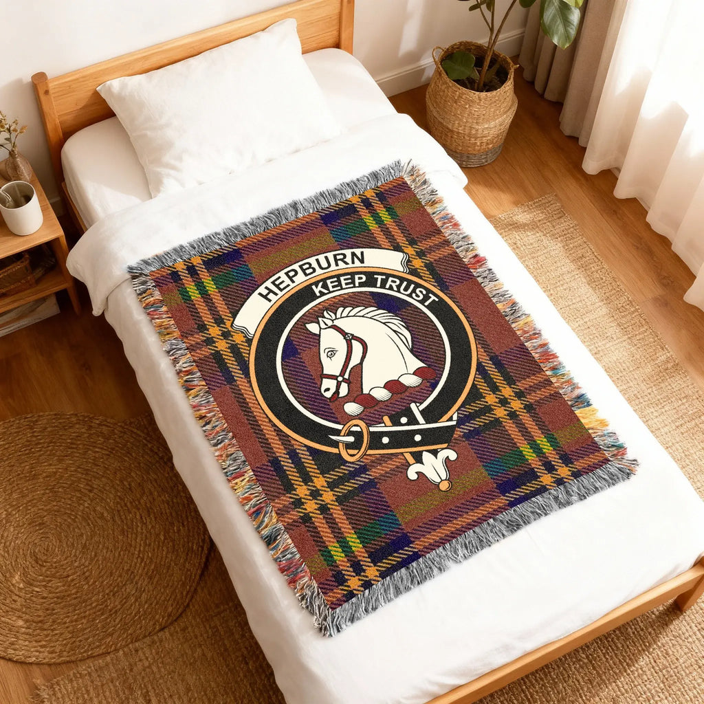Hepburn Keep Trust tartan pattern horse blanket — woven cotton with clan crest, fringe edges