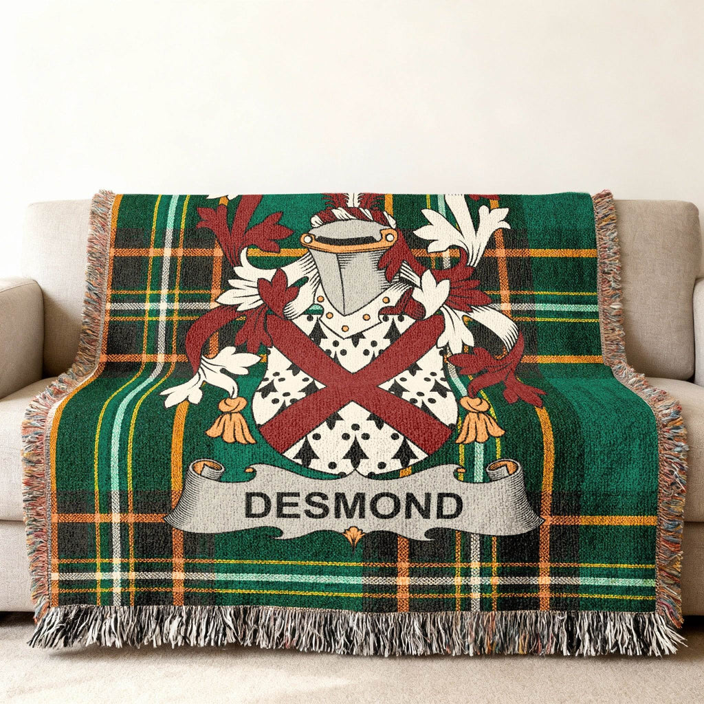 Desmond Family Crest Green Tartan Throw blanket product type