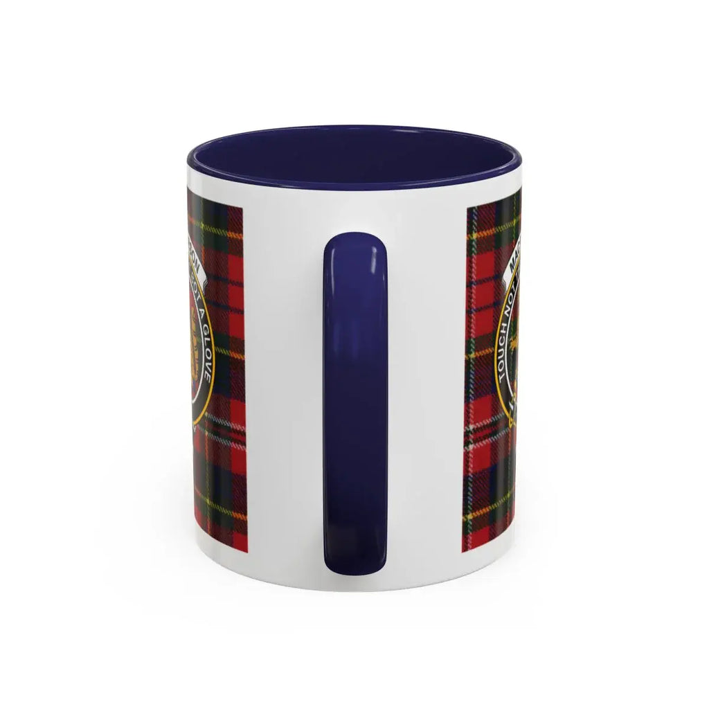 MacPherson tartan accent mug with navy interior — 15oz ceramic Scottish clan drinkware