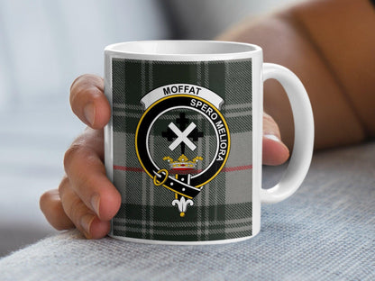 Moffat Clan Crest Spero Meliora Plaid Pattern Mug - Living Stone Gifts