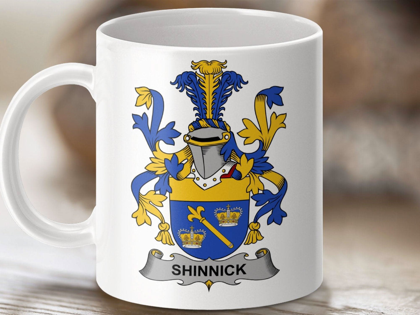 Shinnick Family Crest Heraldic Design Mug - Celtic Ancestry Gifts