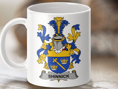 Shinnick Family Crest Heraldic Design Mug - Celtic Ancestry Gifts