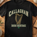 Callaghan Irish Heritage black Gildan 64000 T-shirt with Celtic harp design