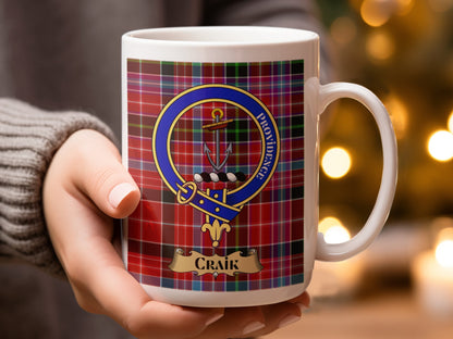 Craik Clan Crest Tartan Background Ceramic Mug - Living Stone Gifts