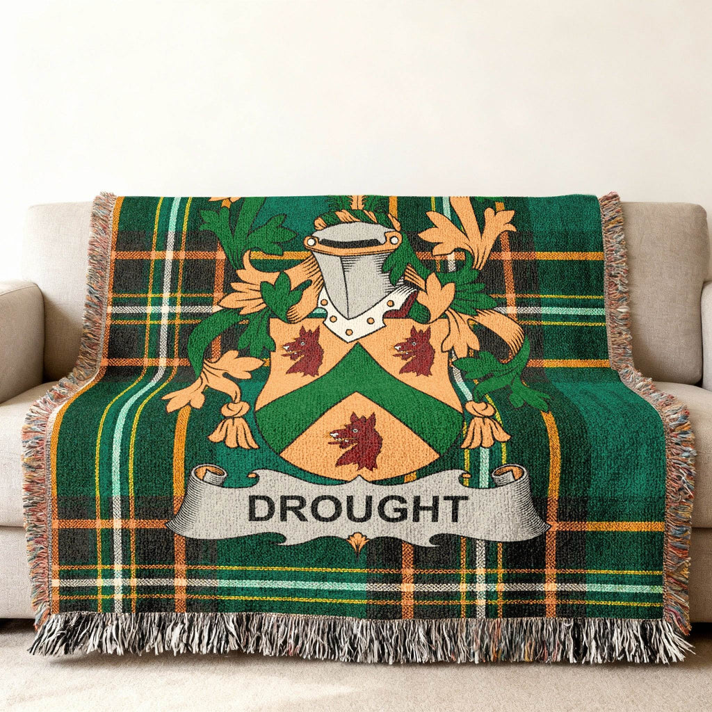 Drought Surname Green Orange Plaid Crest Blanket product type