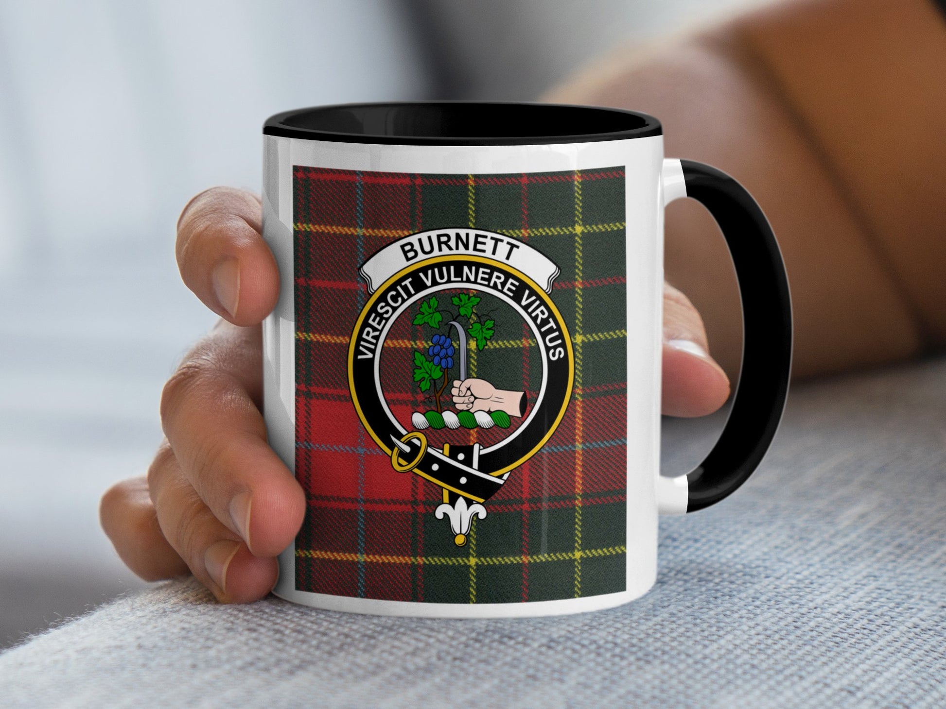 Unique Burnett Clan Crest Design Checkered Mug - Living Stone Gifts