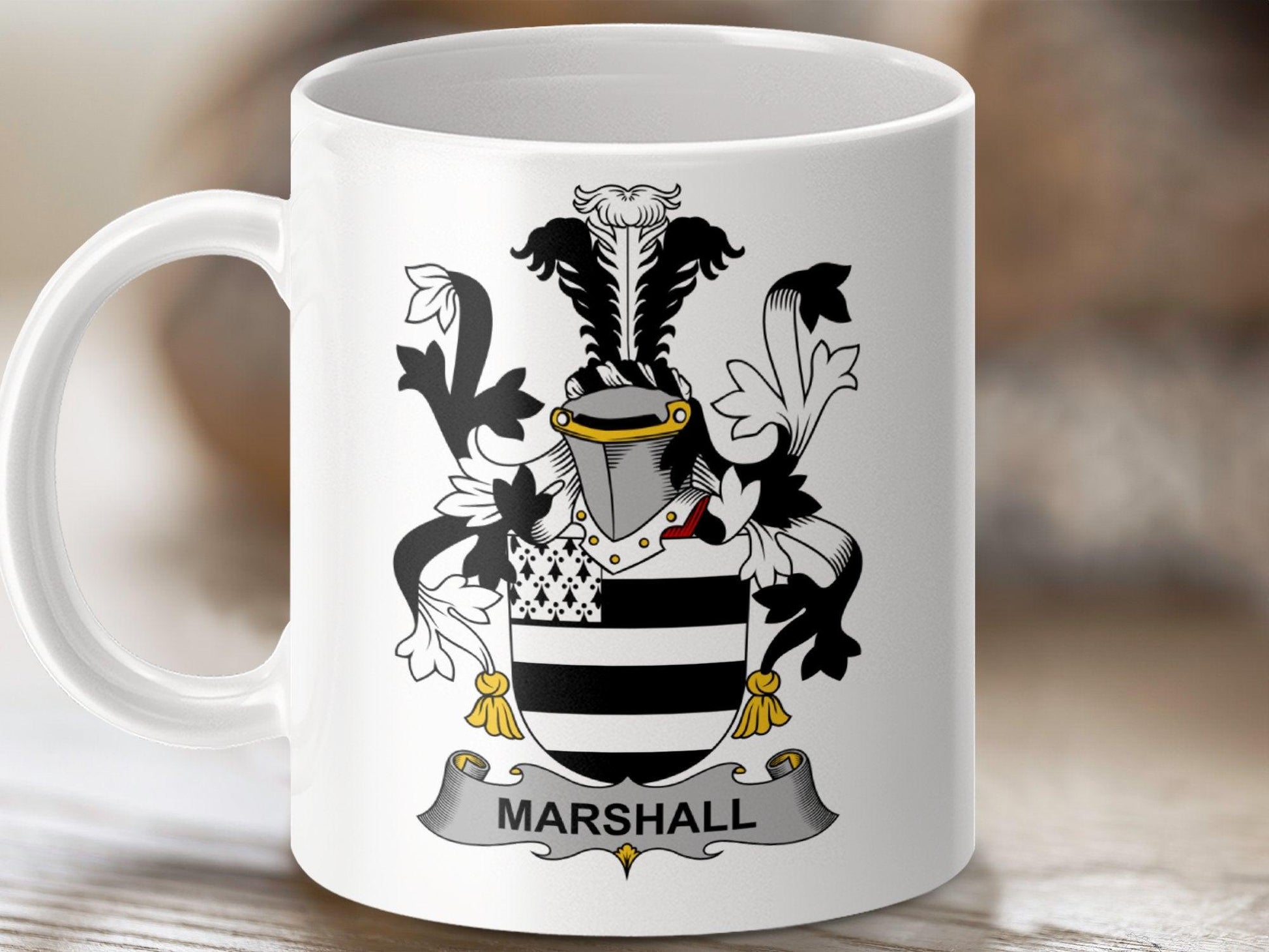 Marshall Surname Irish Family Coat of Arms Mug - Celtic Ancestry Gifts