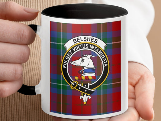 Clan Belsches Crest Emblem on Plaid Background Mug - Living Stone Gifts