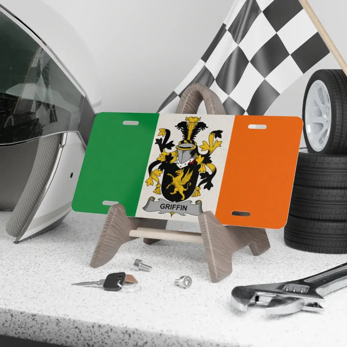 Griffin Coat of Arms with Irish Flag Design License Plate