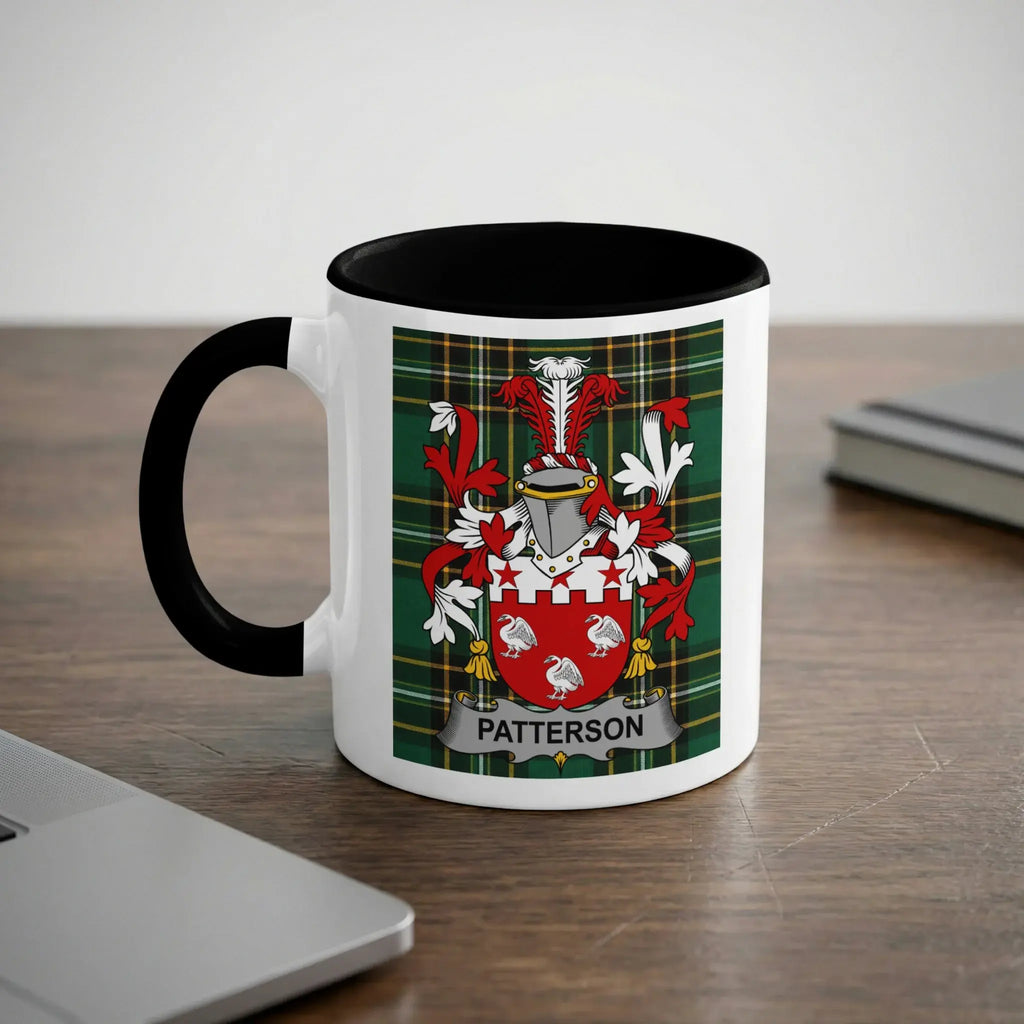 Patterson Irish heritage accent mug with black interior and surname crest