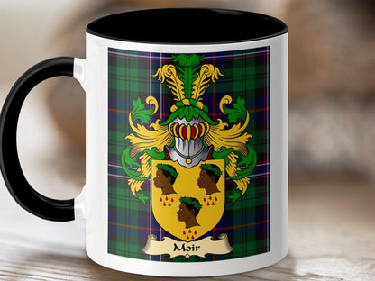 Moir Clan Surname Coat Of Arms Tartan Mug - Celtic Ancestry Gifts
