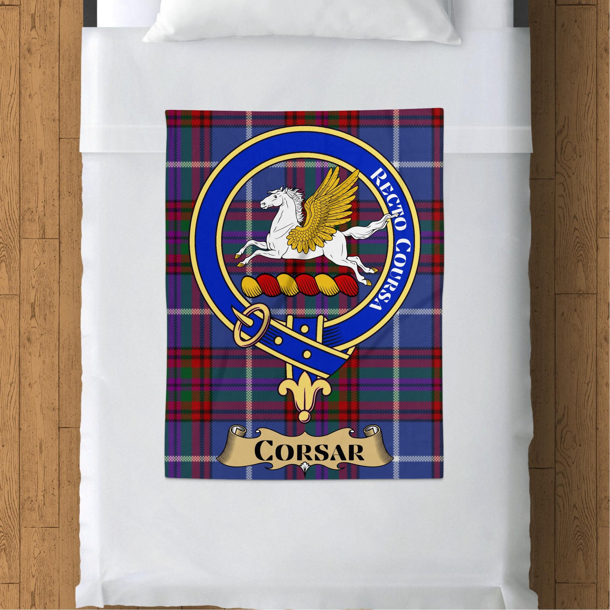 Scottish Clan Corsar Crest Tartan Throw Blanket - Living Stone Gifts