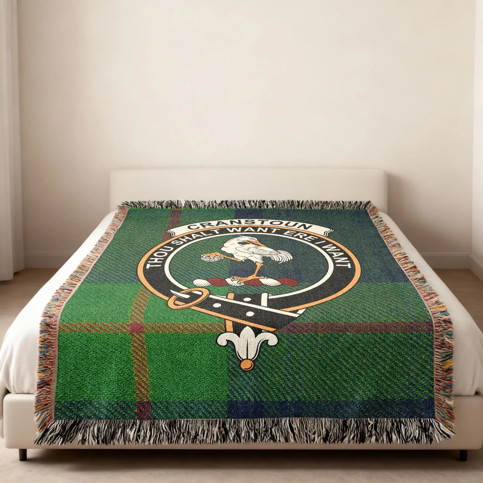 Cranstoun tartan woven blanket — 80x60 size, heirloom cotton construction, full view