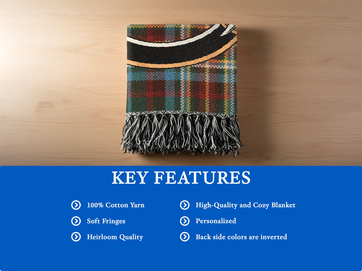 Haliburton blanket features: 100% cotton yarn, soft fringes, heirloom quality and inverted reverse colours