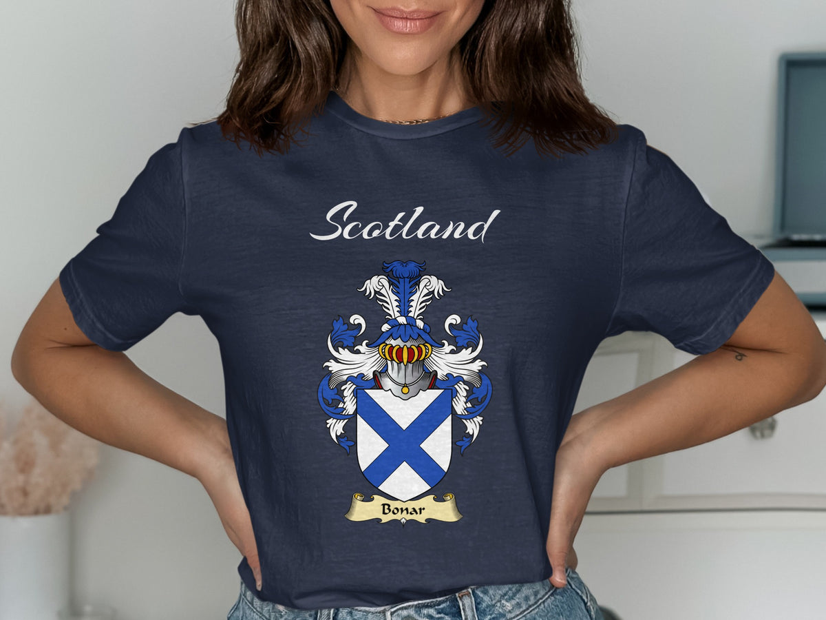 Bonar Scottish family shield design on Navy T-shirt
