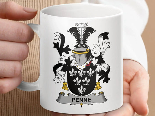 Penne Surname Family Crest Detailed Shield mug - Celtic Ancestry Gifts