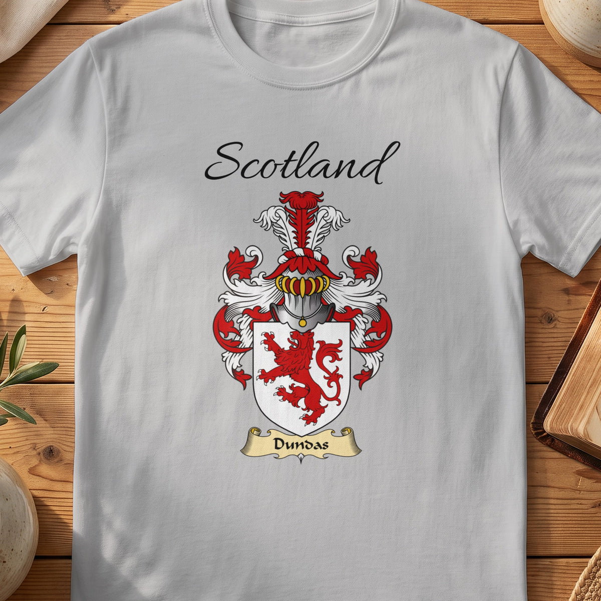 Sport Grey Dundas Scottish family shield T-shirt featuring a red lion on a white shield