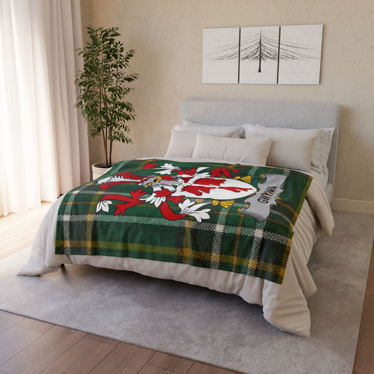 Warm Cozy Green Tartan Blanket with Family Crest product