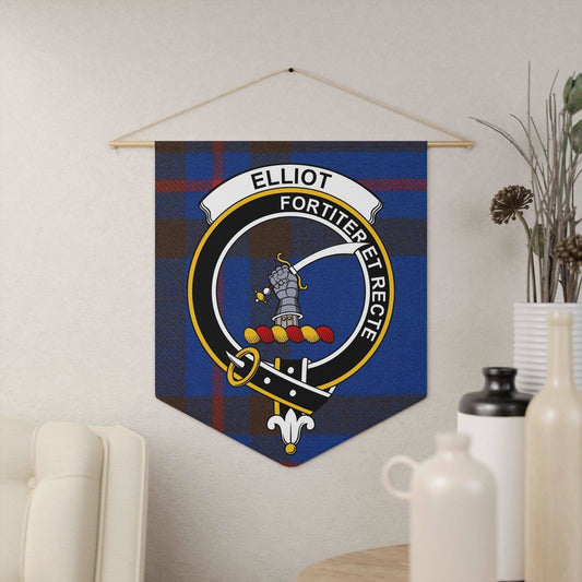 Elliot Fortiter Et Recte Crest and Tartan Wall Pennant - Celtic Ancestry Gifts