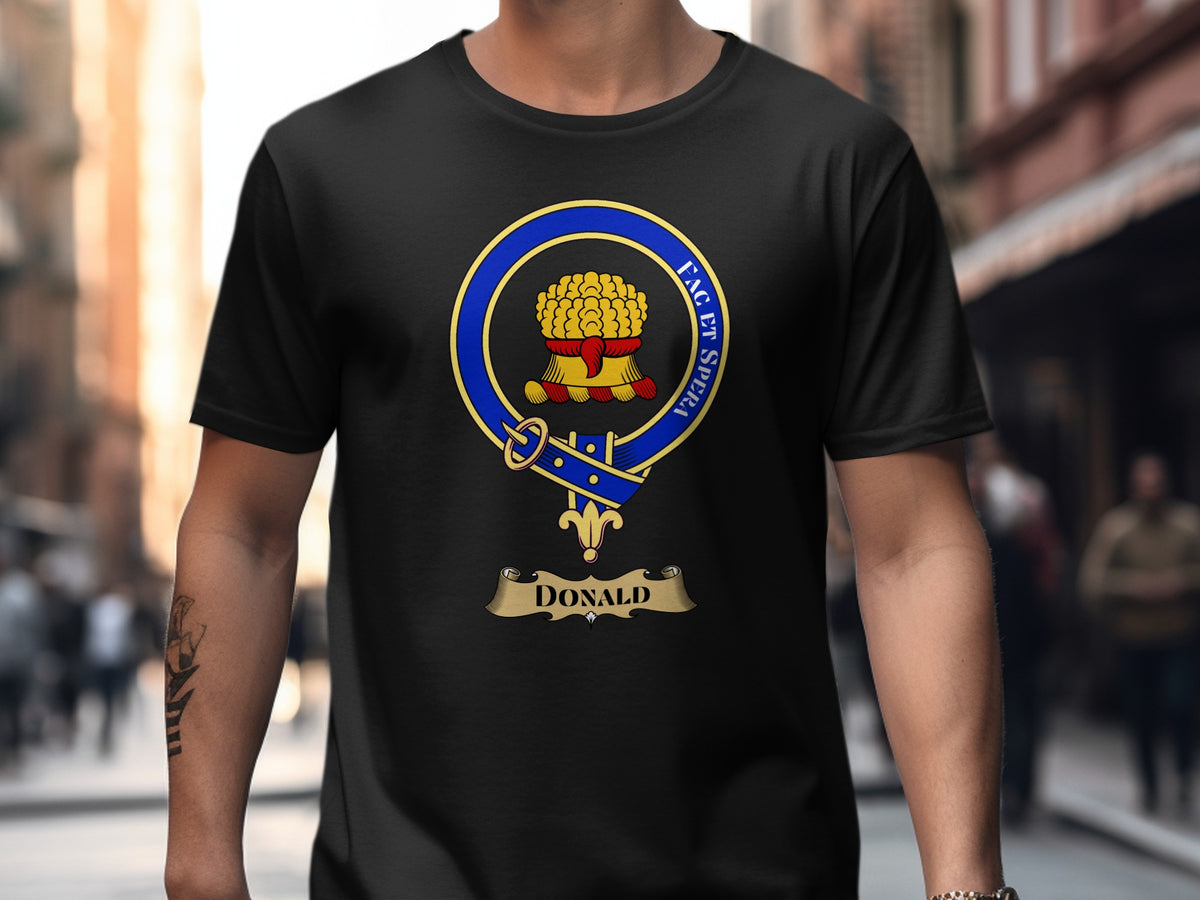 Donald Scottish clan crest design on black T-shirt