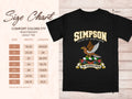 Comfort Colors 1717 size chart in inches with a black Simpson clan crest T-shirt preview