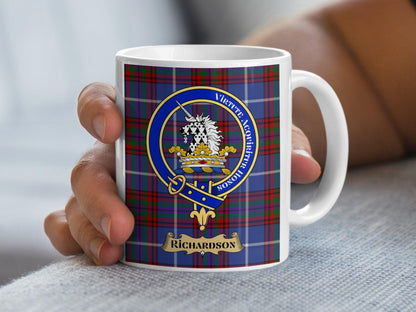 Richardson Clan Crest Tartan Mug Perfect for Gifts - Living Stone Gifts