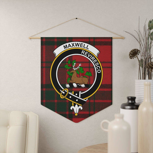 Maxwell Clan Scottish Tartan Heraldic Crest Wall Pennant - Celtic Ancestry Gifts