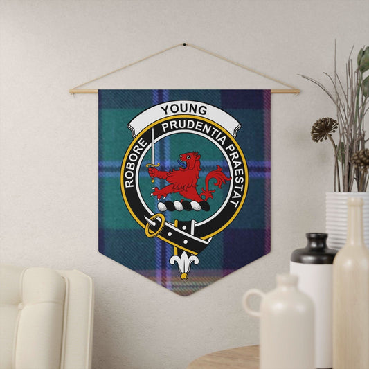 Young Clan Scottish Tartan Crest Wall Pennant - Celtic Ancestry Gifts