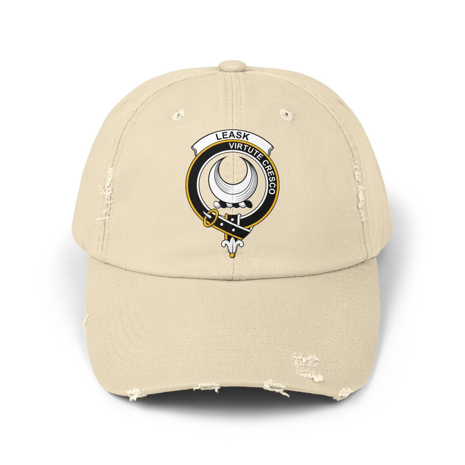 Leask Clan Crest Scottish Distressed Baseball Cap - Celtic Ancestry Gifts