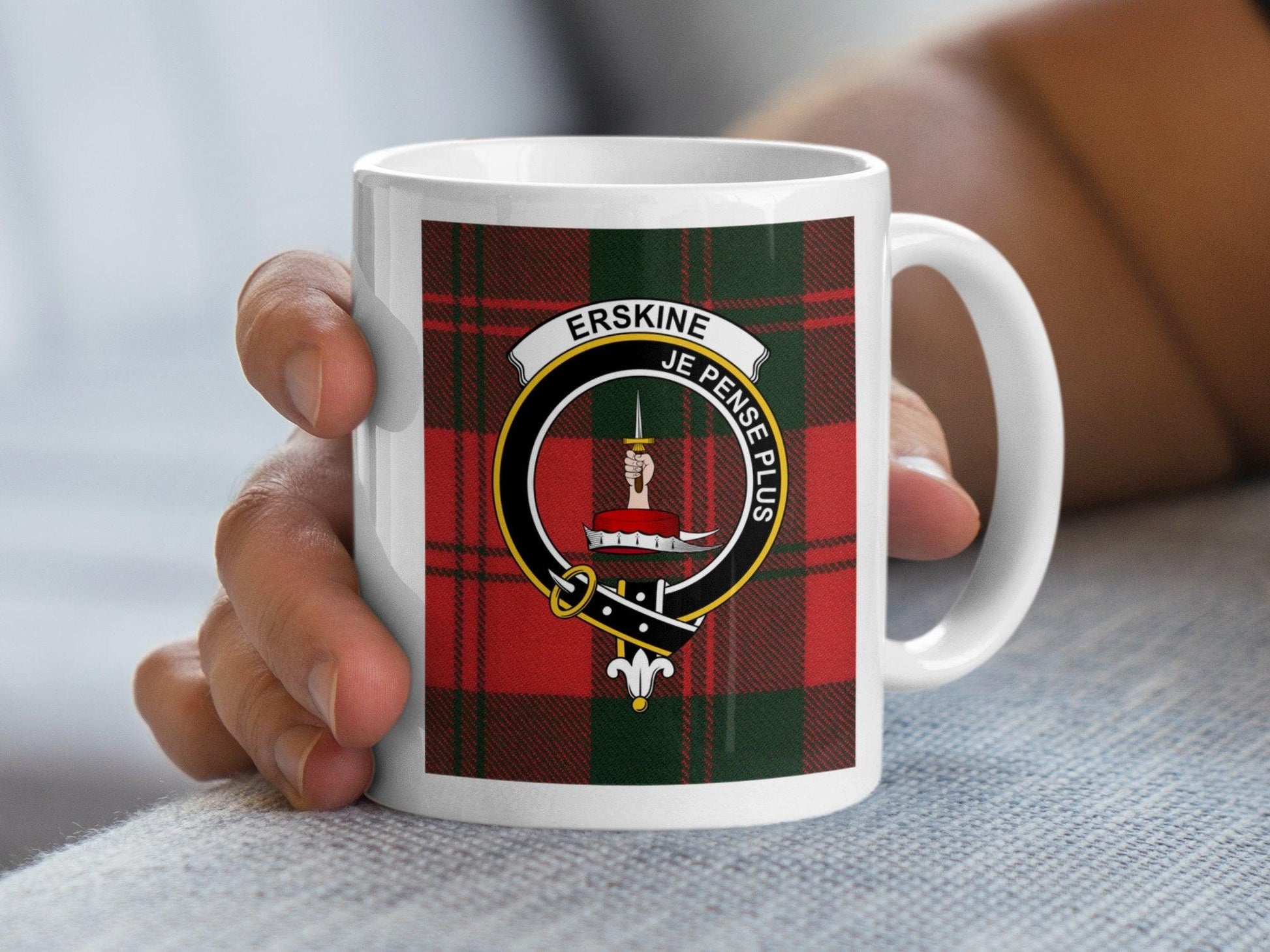 Clan Erskine Tartan Plaid Crest Design Coffee Mug - Living Stone Gifts