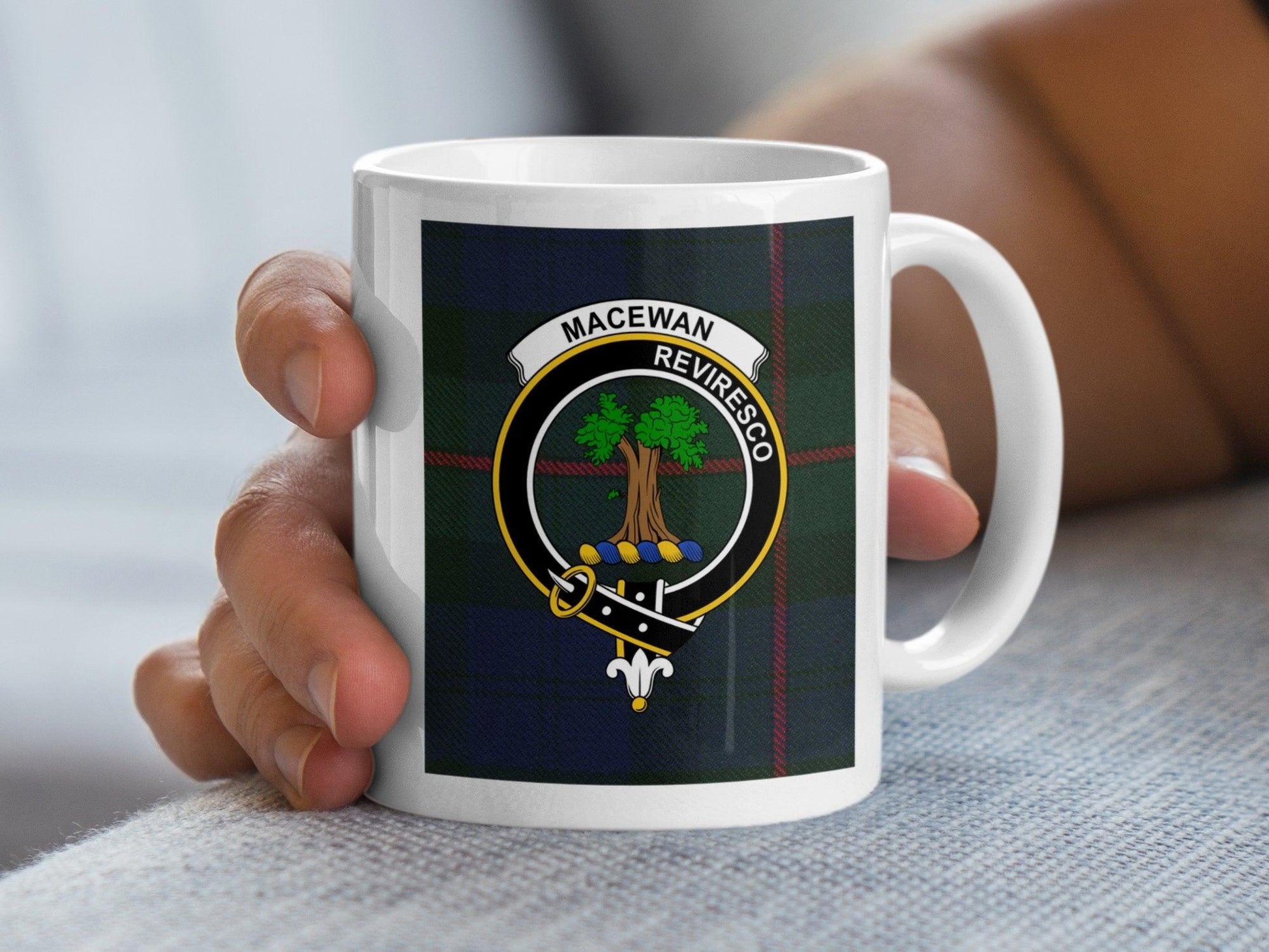 Scottish Clan MacEwan Crest Tartan Plaid Design Mug - Living Stone Gifts