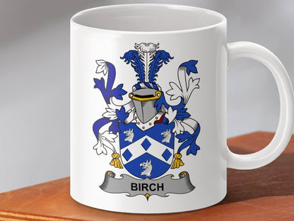 Birch Family Crest Decorative Art Shield Mug - Celtic Ancestry Gifts