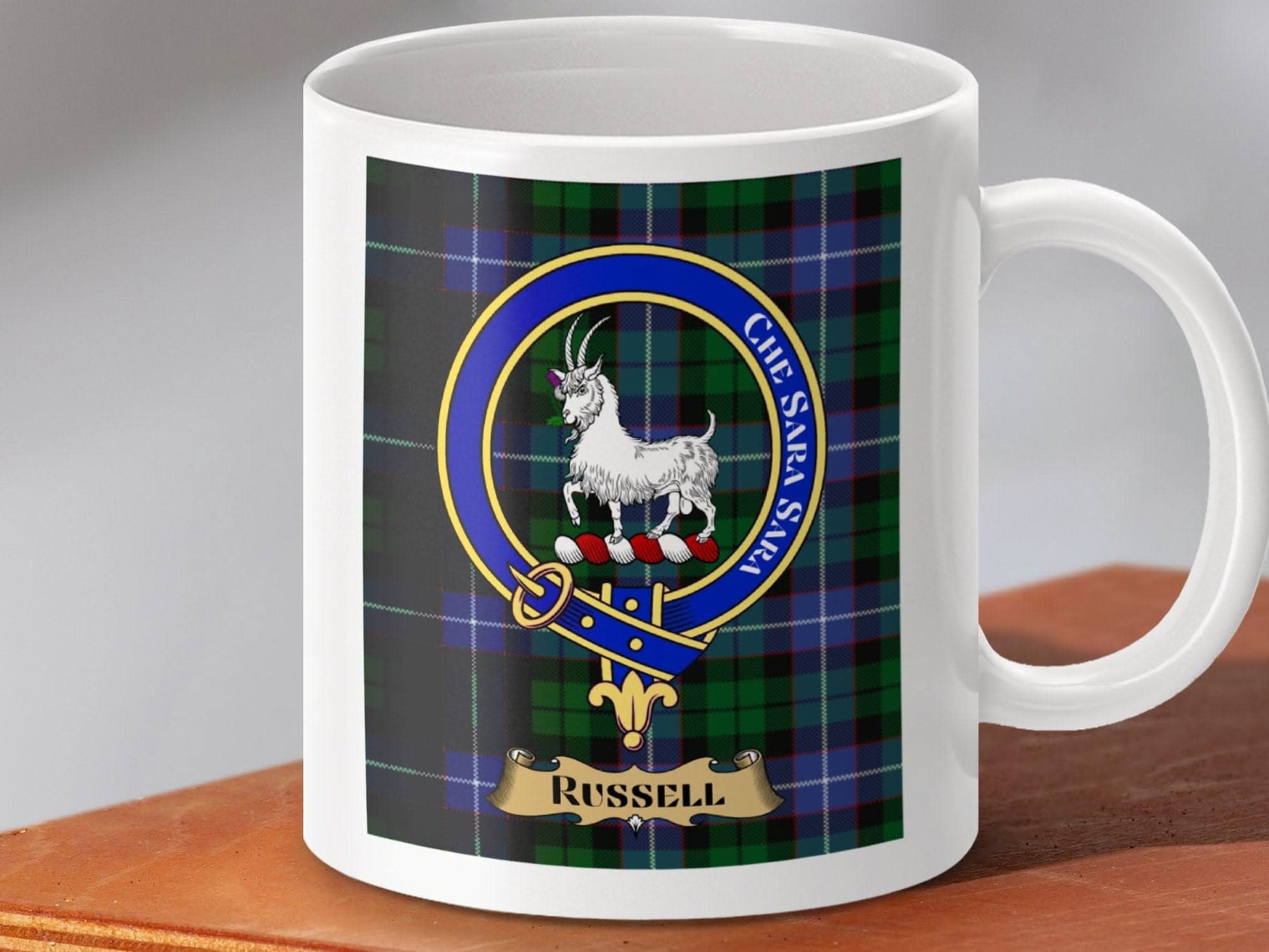 Clan Russell Tartan Mug with Family Crest Emblem product