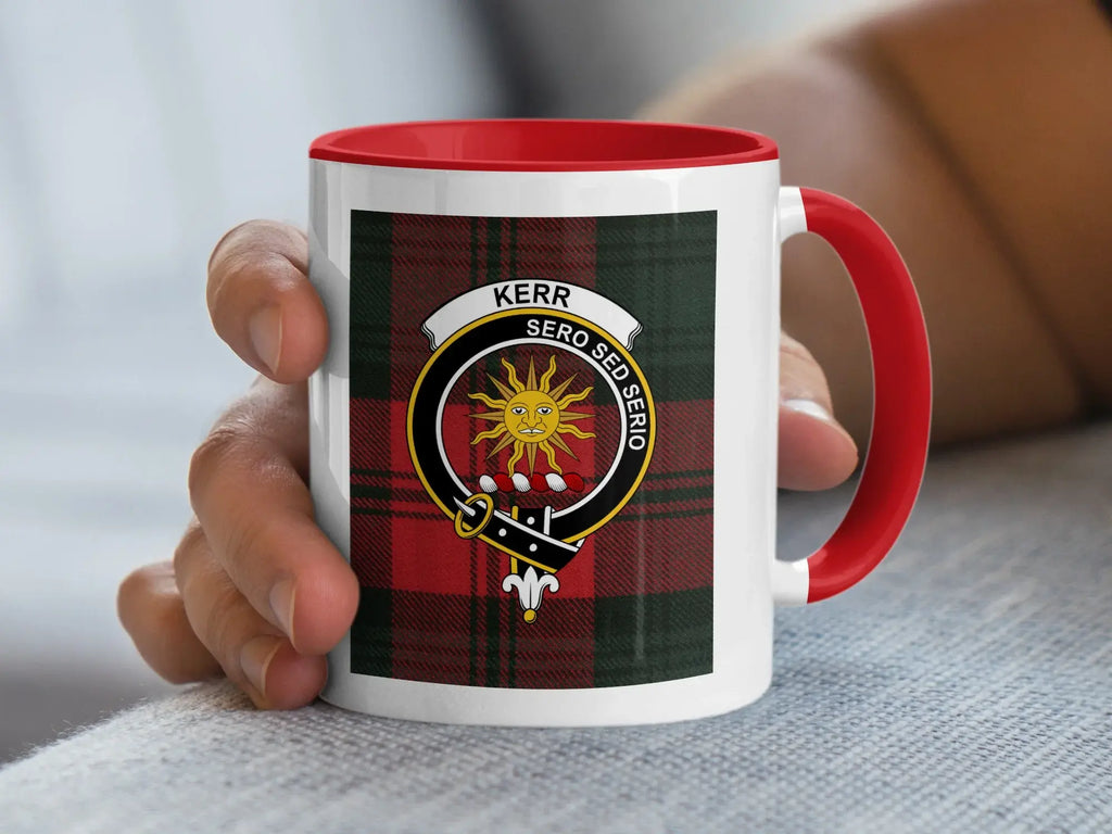 Kerr Sero Sed Serio tartan family crest mug 15oz — glossy white ceramic