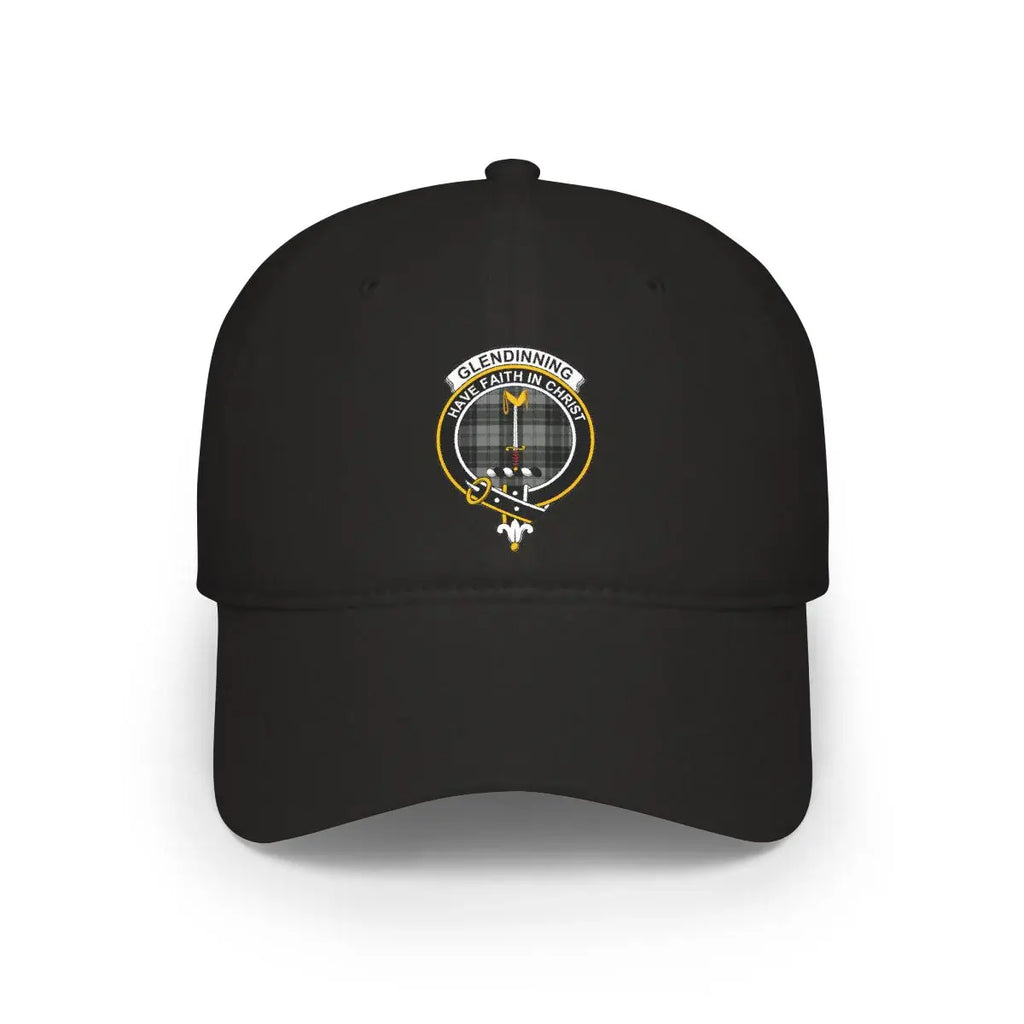 Clan Glendinning crest printed baseball cap in black — low-profile cotton Scottish heritage cap