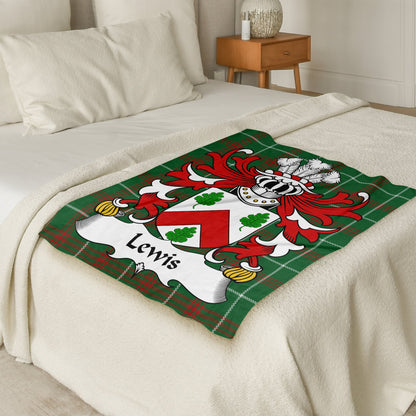 Lewis Welsh Surname Coat of Arms on Tartan Background Blanket - Living Stone Gifts