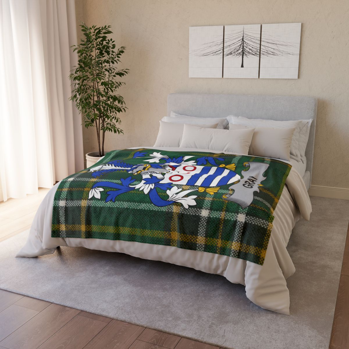 Crest Coat of Arms Green and Blue Plaid Blanket product type